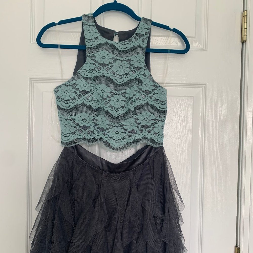 Juniors Two-Piece Blue-Green Gray Dress